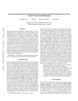 Self-supervised speech representation learning for keyword-spotting with
  light-weight transformers