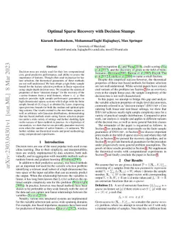 Optimal Sparse Recovery with Decision Stumps