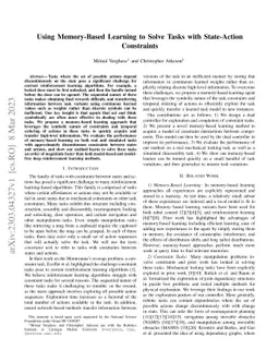 Using Memory-Based Learning to Solve Tasks with State-Action Constraints