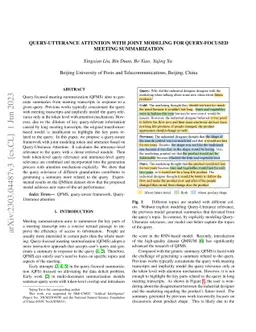 Query-Utterance Attention with Joint modeling for Query-Focused Meeting
  Summarization