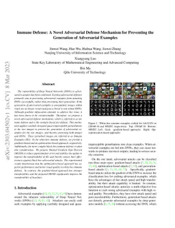 Immune Defense: A Novel Adversarial Defense Mechanism for Preventing the
  Generation of Adversarial Examples