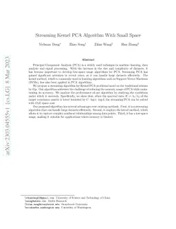 Streaming Kernel PCA Algorithm With Small Space