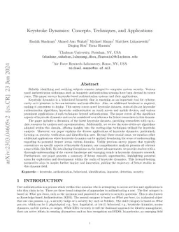 Keystroke Dynamics: Concepts, Techniques, and Applications