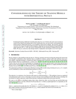 Considerations on the Theory of Training Models with Differential
  Privacy