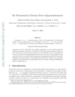 Six Permutation Patterns Force Quasirandomness