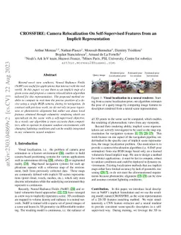 CROSSFIRE: Camera Relocalization On Self-Supervised Features from an
  Implicit Representation