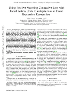Using Positive Matching Contrastive Loss with Facial Action Units to
  mitigate bias in Facial Expression Recognition