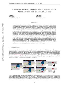 Embodied Active Learning of Relational State Abstractions for Bilevel
  Planning