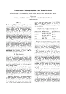 Unsupervised Language agnostic WER Standardization
