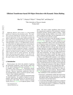 Efficient Transformer-based 3D Object Detection with Dynamic Token
  Halting