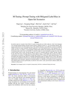 M-Tuning: Prompt Tuning with Mitigated Label Bias in Open-Set Scenarios