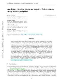 Aux-Drop: Handling Haphazard Inputs in Online Learning Using Auxiliary
  Dropouts