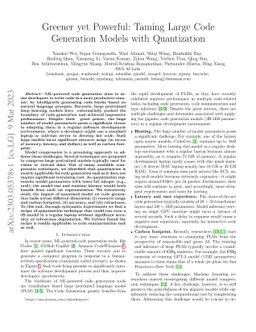 Greener yet Powerful: Taming Large Code Generation Models with
  Quantization