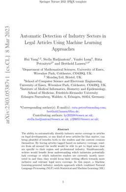 Automatic Detection of Industry Sectors in Legal Articles Using Machine
  Learning Approaches