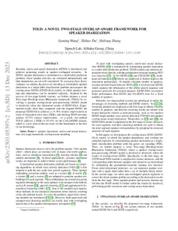 TOLD: A Novel Two-Stage Overlap-Aware Framework for Speaker Diarization