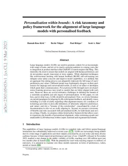 Personalisation within bounds: A risk taxonomy and policy framework for
  the alignment of large language models with personalised feedback