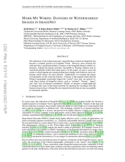 Mark My Words: Dangers of Watermarked Images in ImageNet