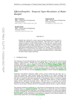 EfficientTempNet: Temporal Super-Resolution of Radar Rainfall
