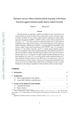 Variance-aware robust reinforcement learning with linear function
  approximation under heavy-tailed rewards