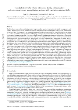 Towards better traffic volume estimation: Jointly addressing the
  underdetermination and nonequilibrium problems with correlation-adaptive GNNs