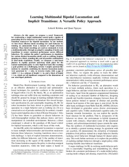 Learning Multimodal Bipedal Locomotion and Implicit Transitions: A
  Versatile Policy Approach