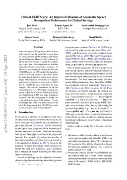 Clinical BERTScore: An Improved Measure of Automatic Speech Recognition
  Performance in Clinical Settings