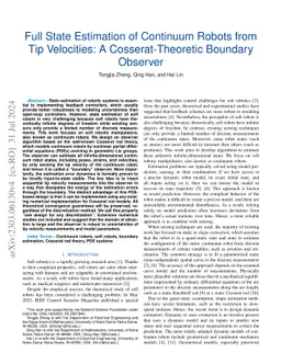 Full State Estimation of Continuum Robots From Tip Velocities: A
  Cosserat-Theoretic Boundary Observer