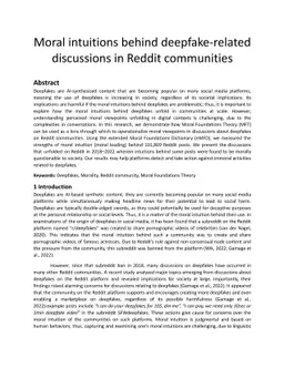 Moral intuitions behind deepfake-related discussions in Reddit
  communities