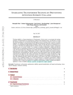 Stabilizing Transformer Training by Preventing Attention Entropy
  Collapse