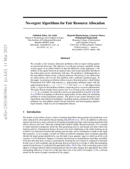 No-regret Algorithms for Fair Resource Allocation