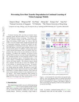 Preventing Zero-Shot Transfer Degradation in Continual Learning of
  Vision-Language Models