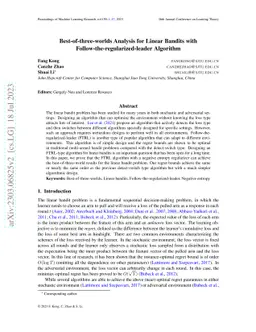 Best-of-three-worlds Analysis for Linear Bandits with
  Follow-the-regularized-leader Algorithm