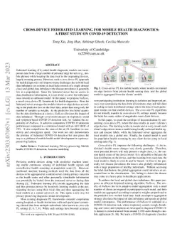 Cross-device Federated Learning for Mobile Health Diagnostics: A First
  Study on COVID-19 Detection