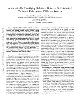Automatically Identifying Relations Between Self-Admitted Technical Debt
  Across Different Sources