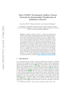 Don't PANIC: Prototypical Additive Neural Network for Interpretable
  Classification of Alzheimer's Disease