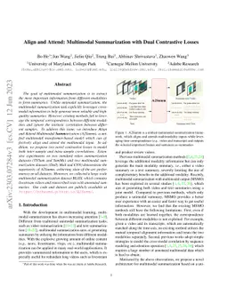 Align and Attend: Multimodal Summarization with Dual Contrastive Losses