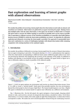 Fast exploration and learning of latent graphs with aliased observations