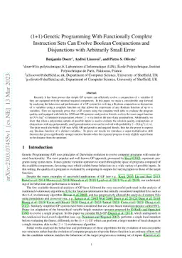 (1+1) Genetic Programming With Functionally Complete Instruction Sets
  Can Evolve Boolean Conjunctions and Disjunctions with Arbitrarily Small Error