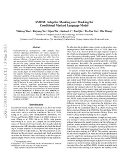 AMOM: Adaptive Masking over Masking for Conditional Masked Language
  Model