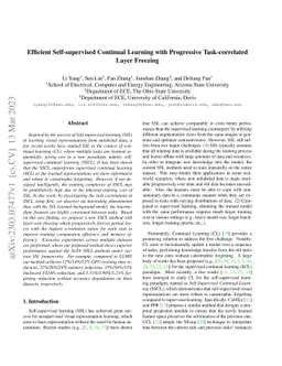 Efficient Self-supervised Continual Learning with Progressive
  Task-correlated Layer Freezing