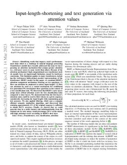 Input-length-shortening and text generation via attention values