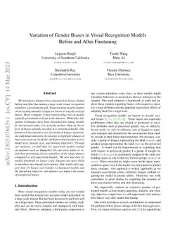 Variation of Gender Biases in Visual Recognition Models Before and After
  Finetuning