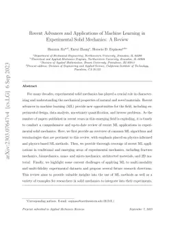 Recent Advances and Applications of Machine Learning in Experimental
  Solid Mechanics: A Review