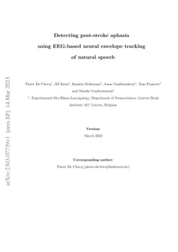 Detecting post-stroke aphasia using EEG-based neural envelope tracking
  of natural speech