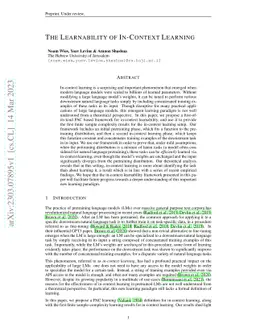 The Learnability of In-Context Learning