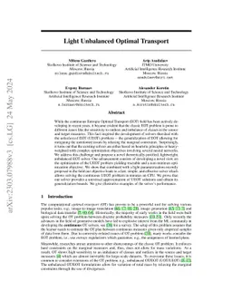 Light Unbalanced Optimal Transport
