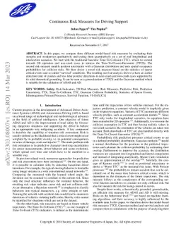 Continuous Risk Measures for Driving Support