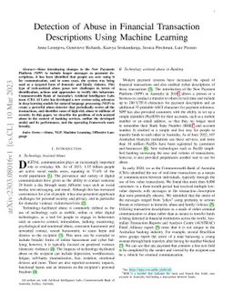 Detection of Abuse in Financial Transaction Descriptions Using Machine
  Learning