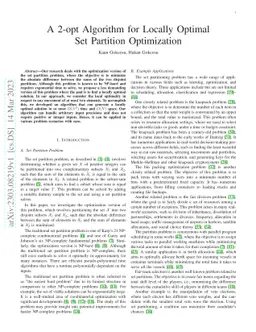 A 2-opt Algorithm for Locally Optimal Set Partition Optimization