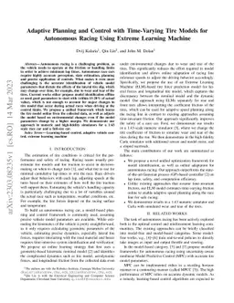 Adaptive Planning and Control with Time-Varying Tire Models for
  Autonomous Racing Using Extreme Learning Machine
